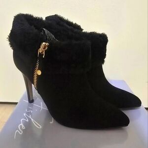 Black Faux-Fur Stiletto Ankle Boots - Women